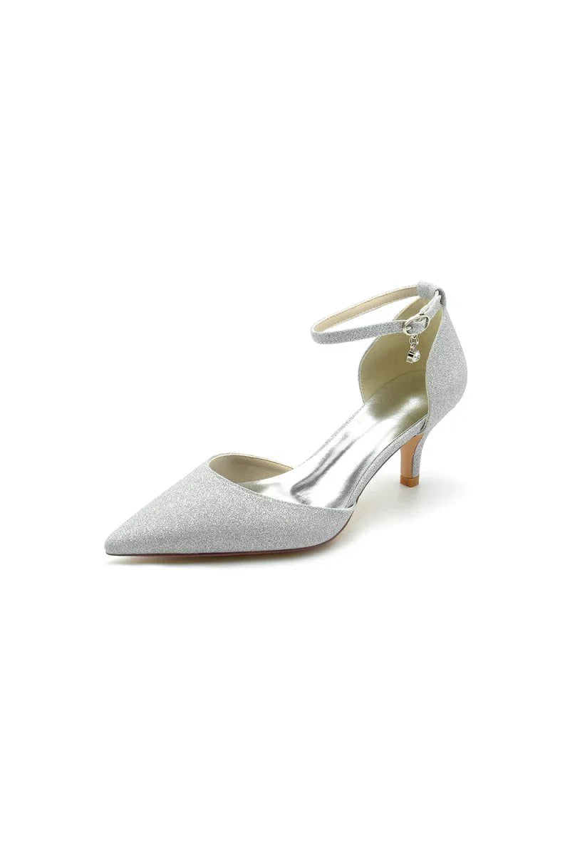 Glitter Pointed Toe Wedding Shoes with Ankle Strap