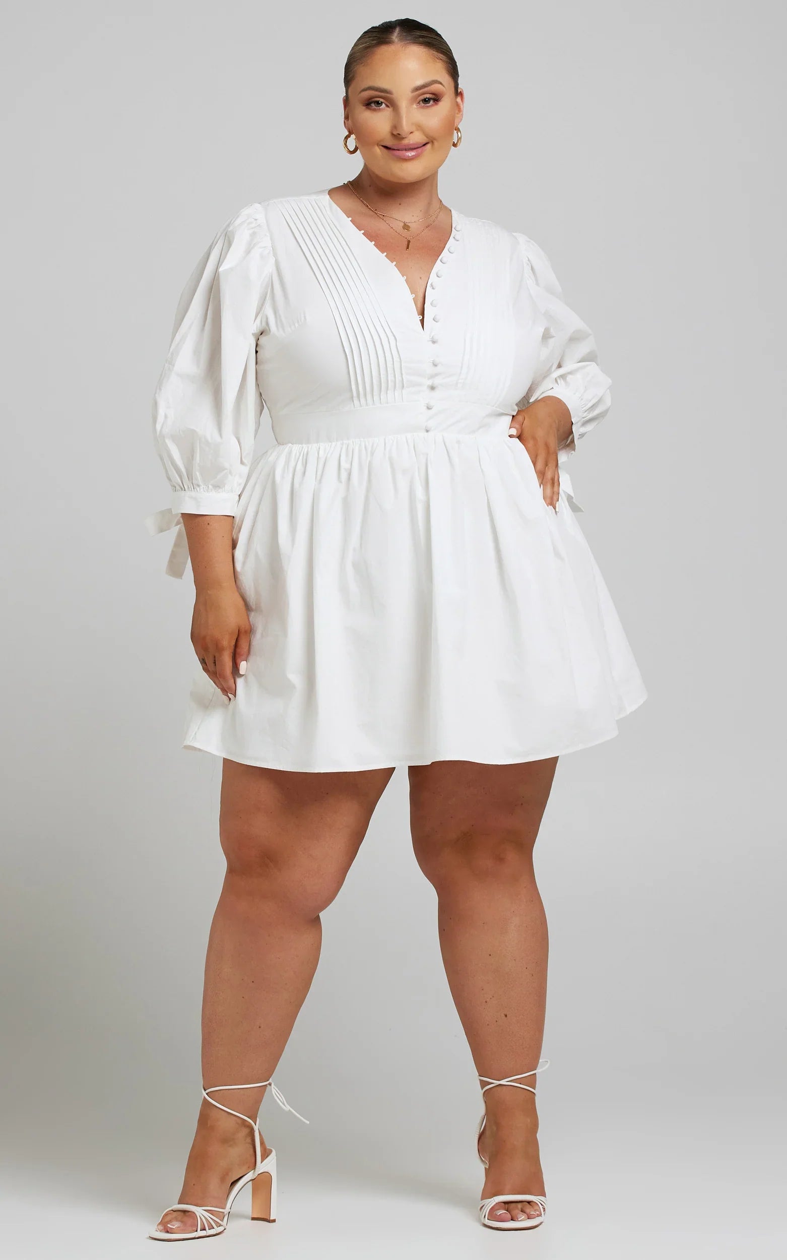 Zandra Mini Dress Puff Sleeve Poplin Dress in White