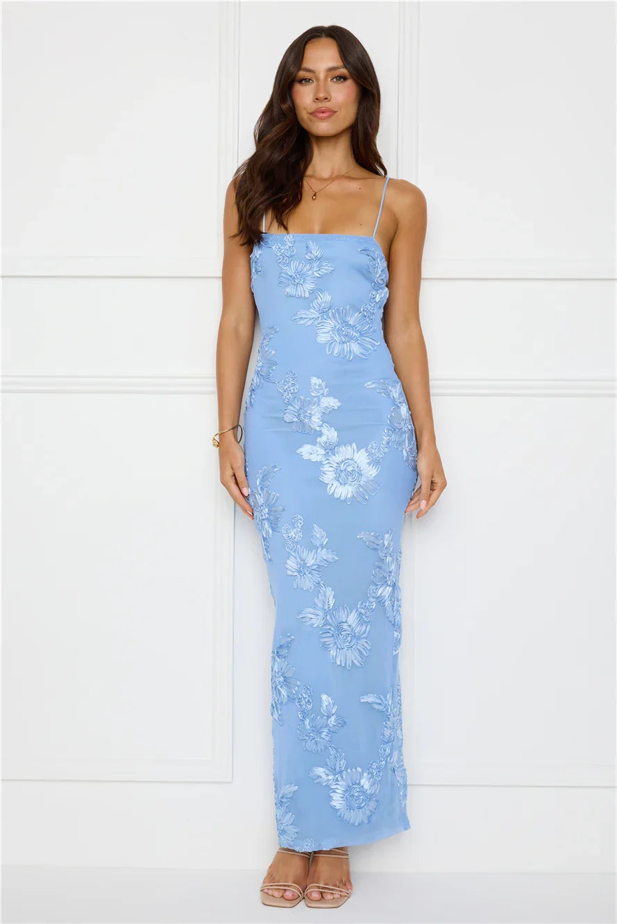 Amber Zest Mesh Maxi Dress Blue