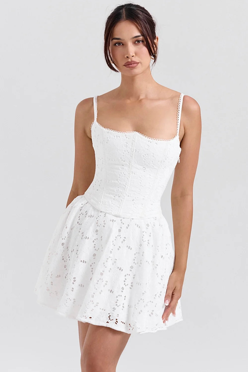 white broderie anglais mini dress