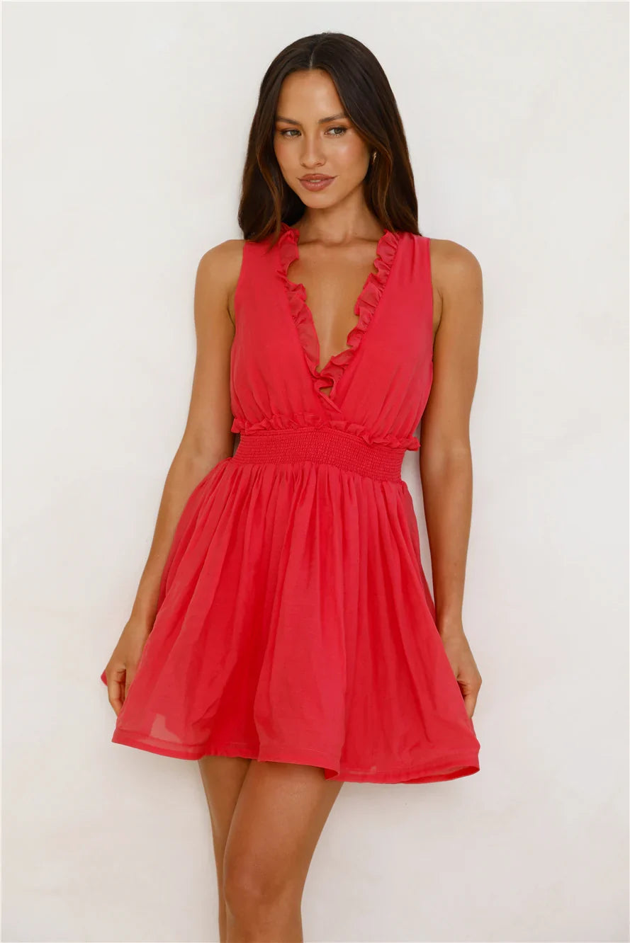 Stylish Gathering Mini Dress Red