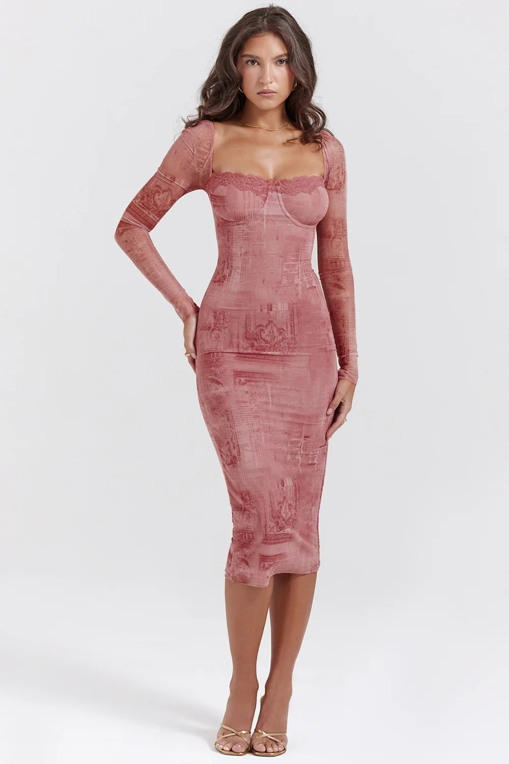 pink print corset dress