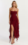 Connie Midi Dress Ruffle Detail Dress in Wine