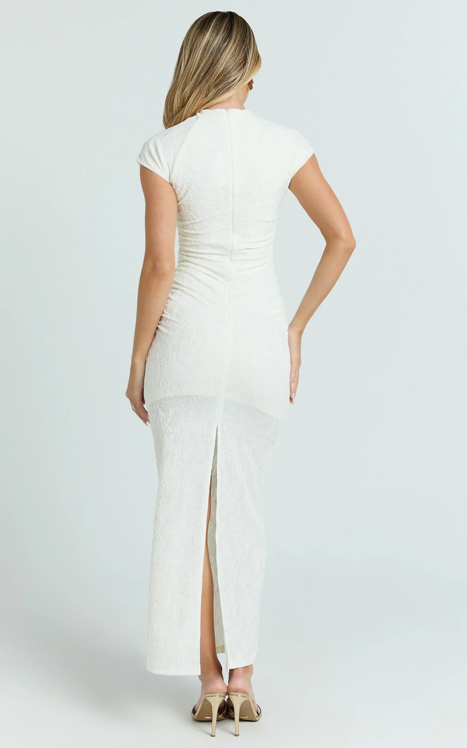 Kayrene Maxi Dress Short Sleeve Jacquard Dress in Cream