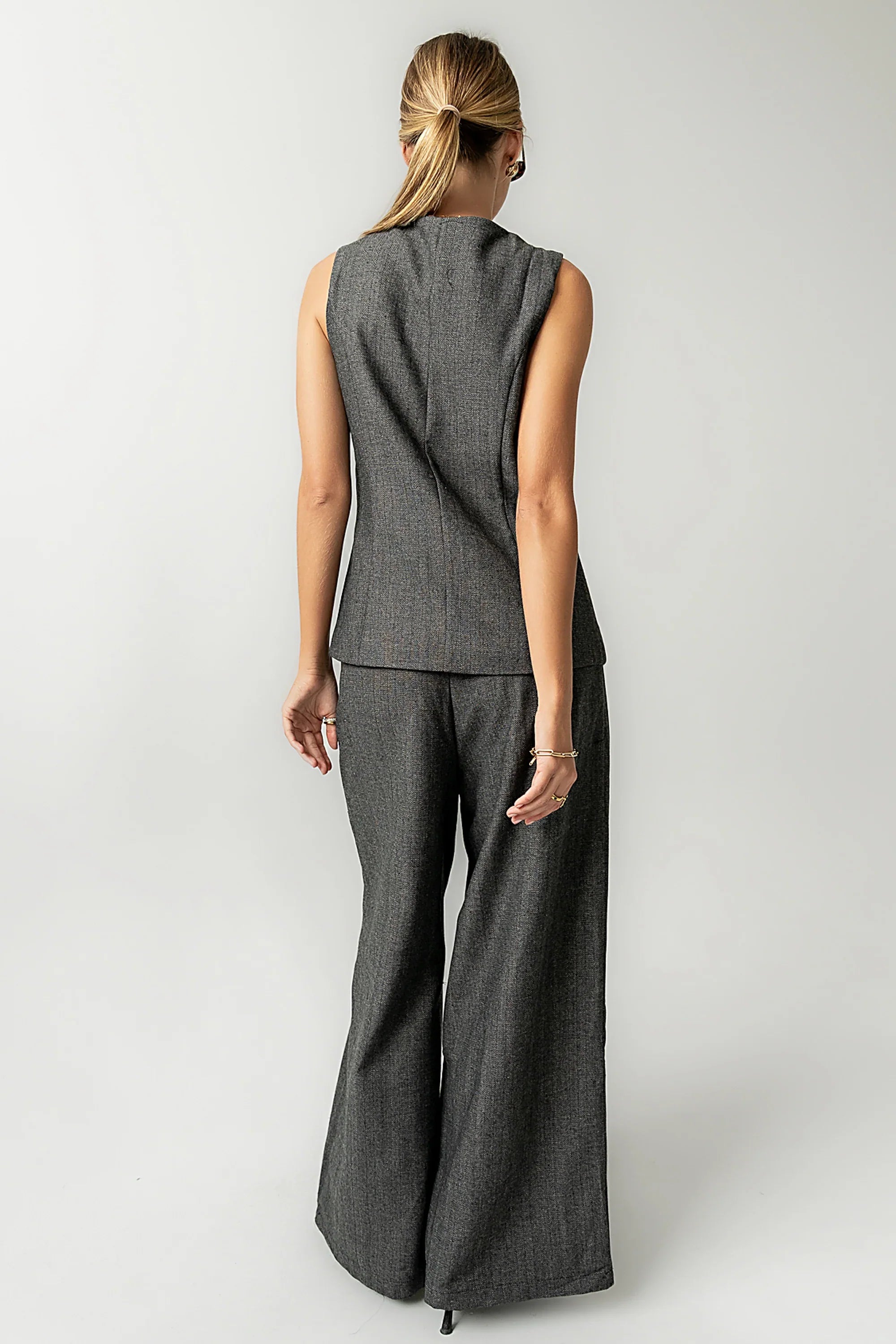Arden Herringbone Wide Leg Trousers