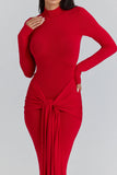 scarlet red hip drape maxi dress