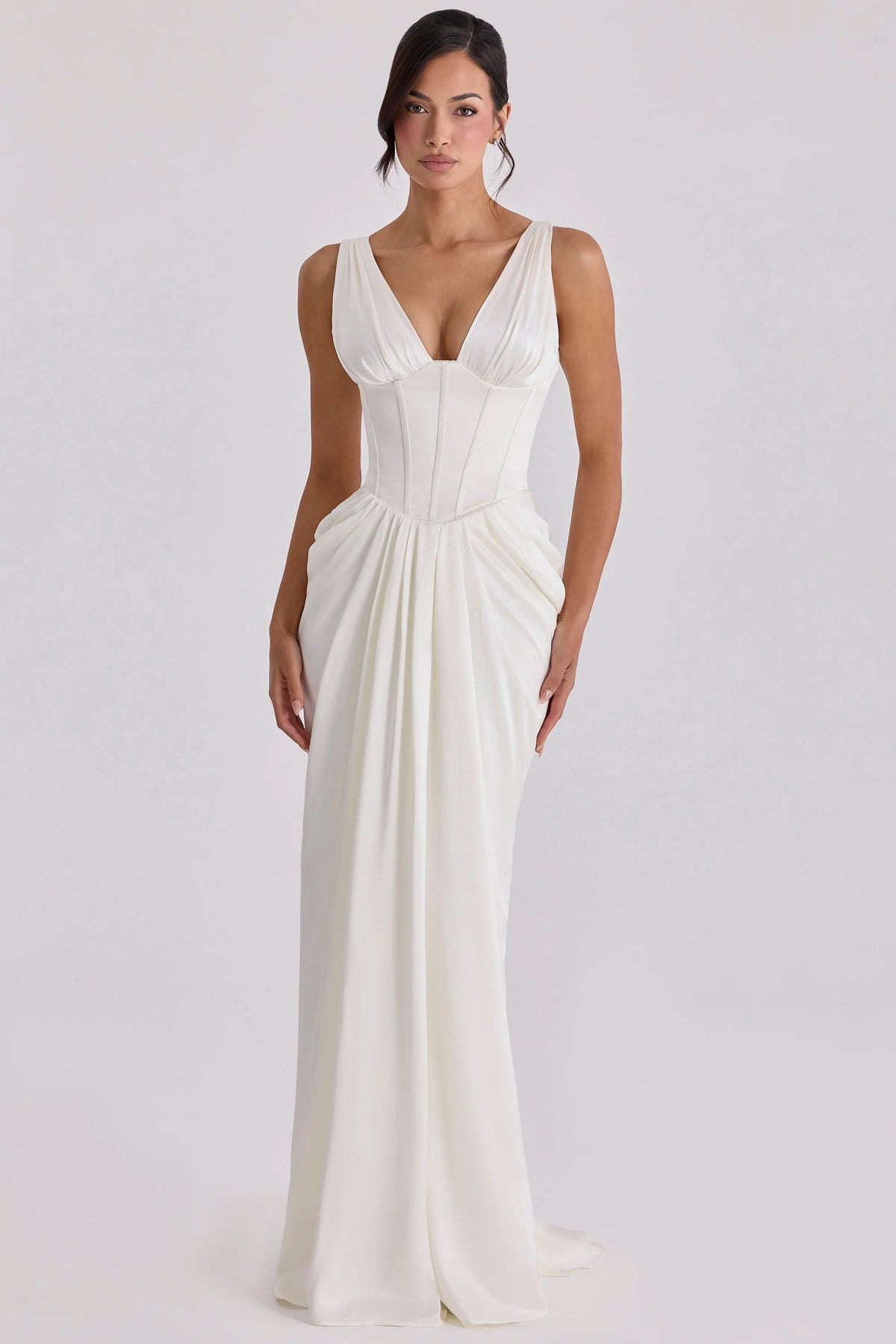 ivory satin corset bridal gown