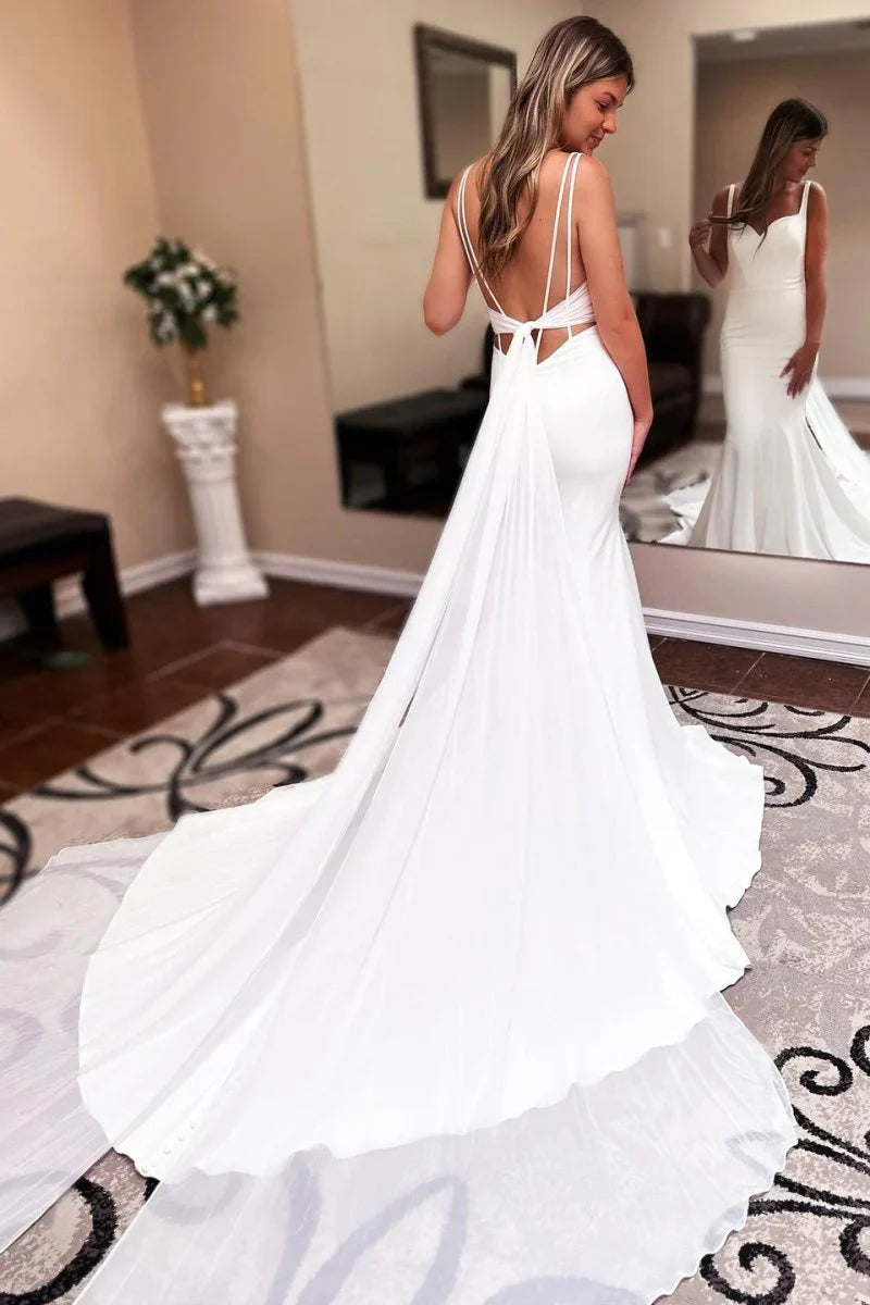 Long Chiffon Boho Wedding Dress Sweetheart Backless