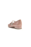 Beaded Pointed Toe Strap Buckle Patent Leather Low Heels
