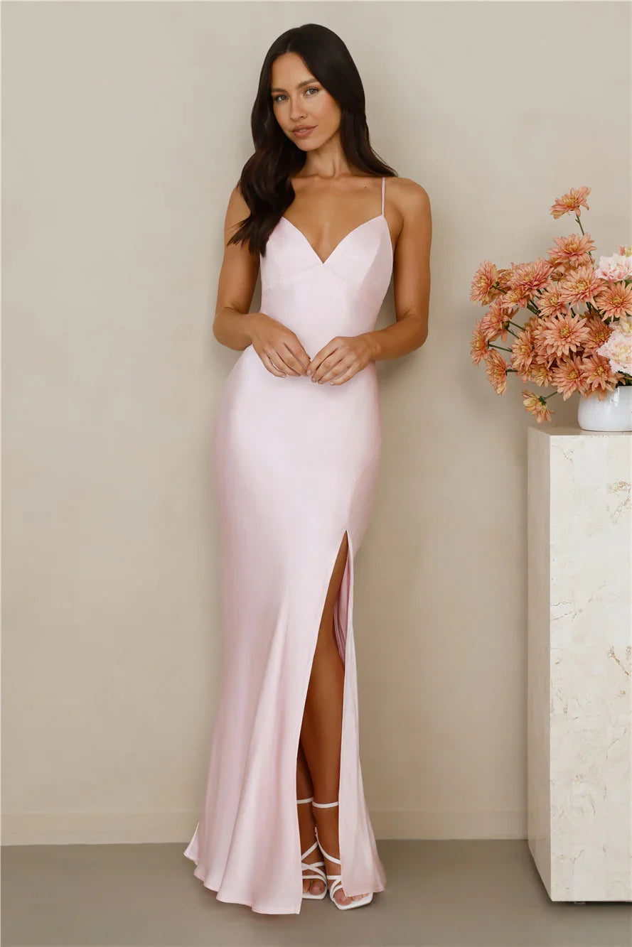 The Sophia Satin Maxi Dress Pink