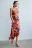 Asymmetrical Pleated Maxi Dress in Multi