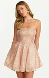 Hana Mini Dress Strapless Fit And Flare Sequin Dress in Rose Gold