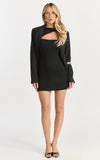 Lily Mini Dress Front Twist Cut Out Long Sleeve Dress in Black