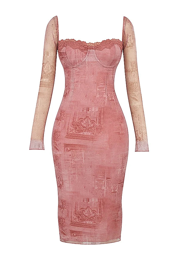 pink print corset dress