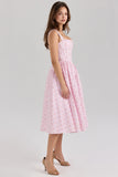 pink rose print stretch cotton corset midi dress