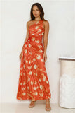 Golden Touch Satin One Shoulder Maxi Dress Rust