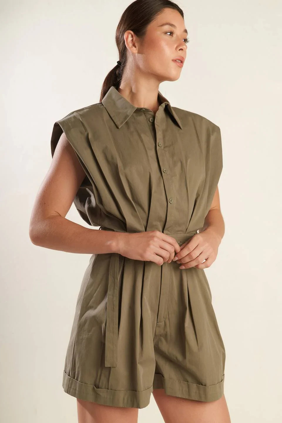 Olive Utility Belted Romper
