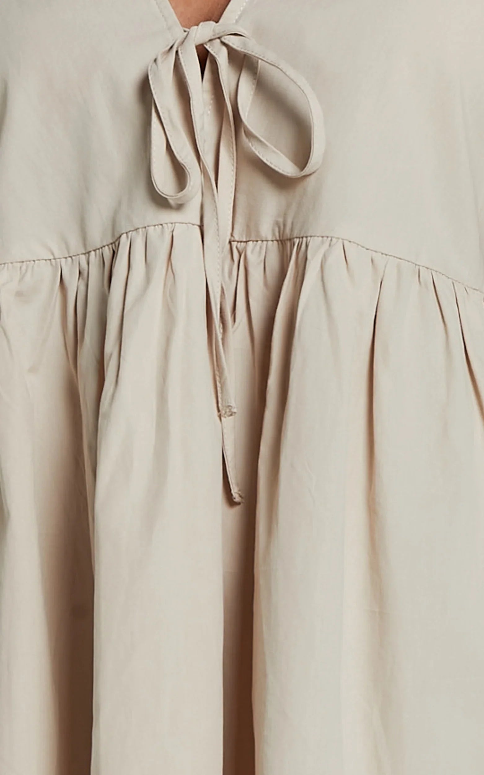 Rosita Mini Dress Tie Front Puff Sleeve Dress in Stone