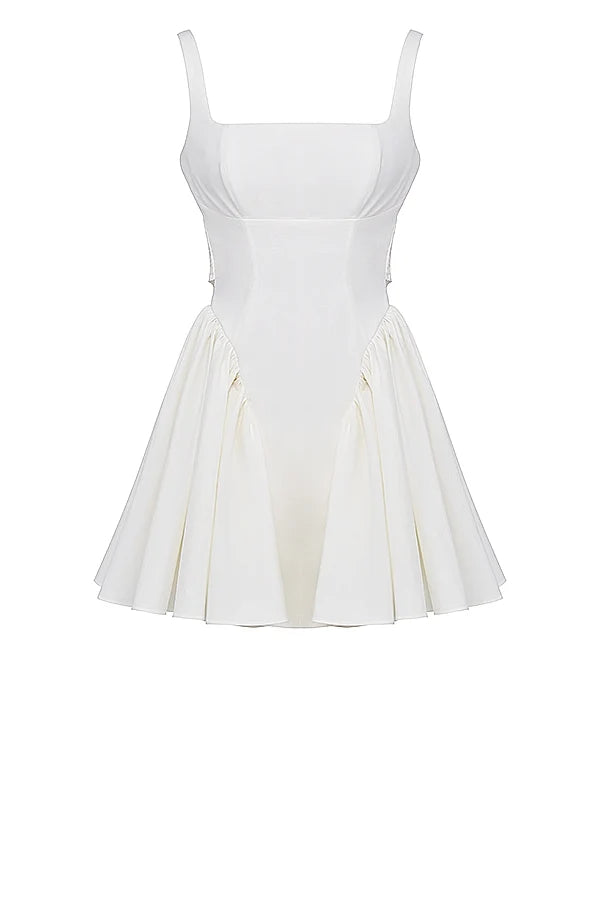 ivory cotton bow mini dress