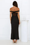 Silent Dreams Mesh Satin Off Shoulder Maxi Dress Black