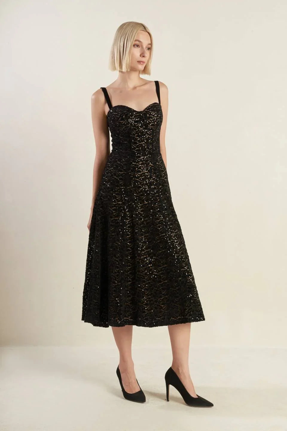 TIFFANY BLACK LACE MIDI DRESS