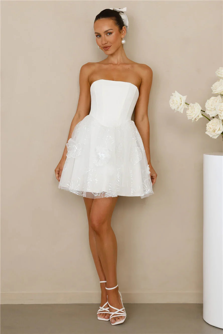 Crowned Aesthetic Strapless Mini Dress White