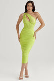 lime asymmetric cutout midi dress