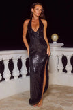 COURTNEY FAUX FUR TRIM MAXI DRESS BLACK