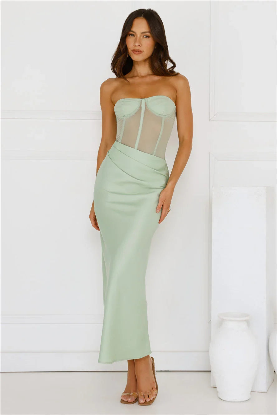 Sunbeam Serenade Strapless Mesh Maxi Dress Green