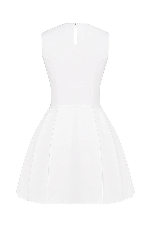 white pleated cotton mini dress