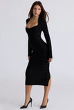 black long sleeve bandage midi dress