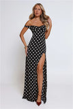 Trending Live Off Shoulder Polka Dot Maxi Dress Black