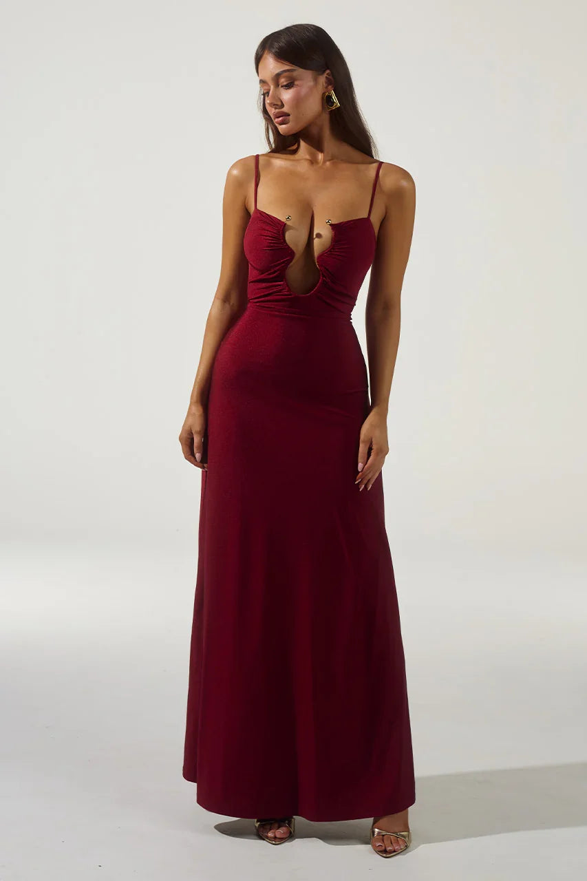 KALENA PLUNGE MAXI DRESS CHERRY