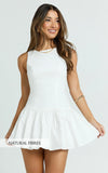 Izira Mini Dress Boat Neck Drop Waist Shift Dress in White