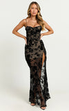 Violeta Maxi Dress Corset Front Burnout Dress in Black