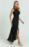 Judee Midi Dress One Shoulder High Side Split Dress in Black
