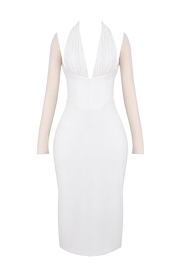 white plunge midi dress