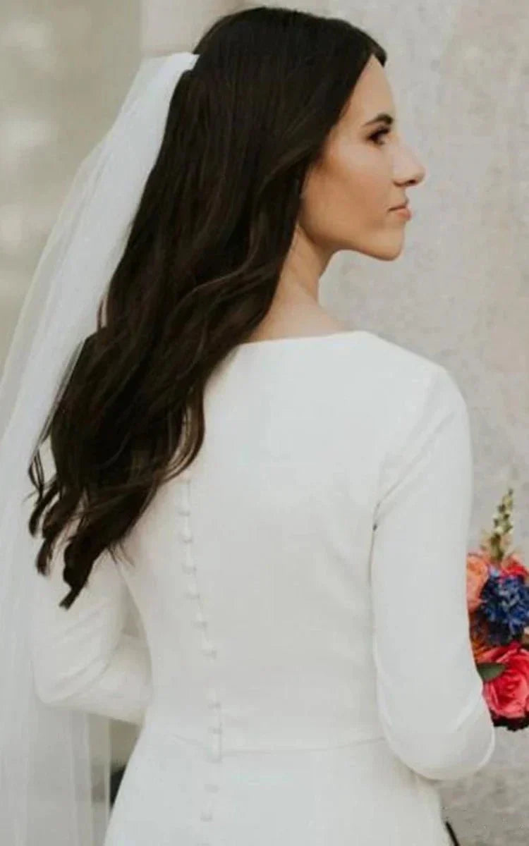 Modest Simple Mermaid Spandex Bateau Long Sleeve Wedding Dress