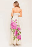 CAUGHT IN THE BREEZE STRAPLESS FLORAL MAXI DRESS