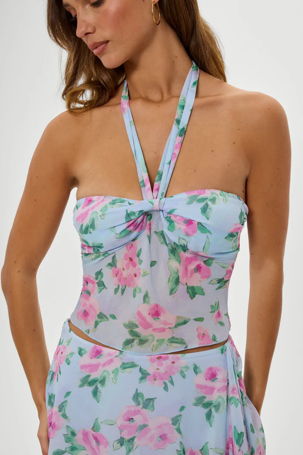 Maribel Floral Halter Top Watercolor