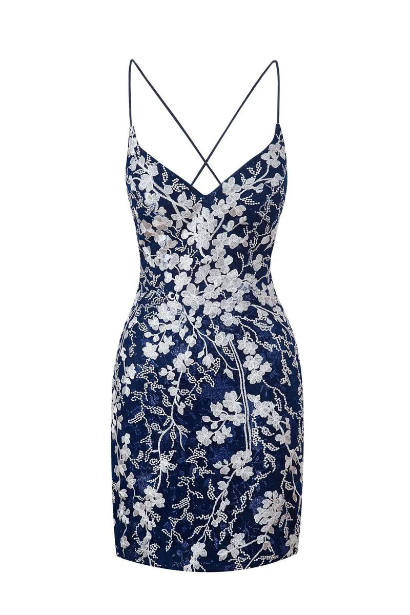 Sheath Short Spaghetti Straps Lace Homecoming Dress