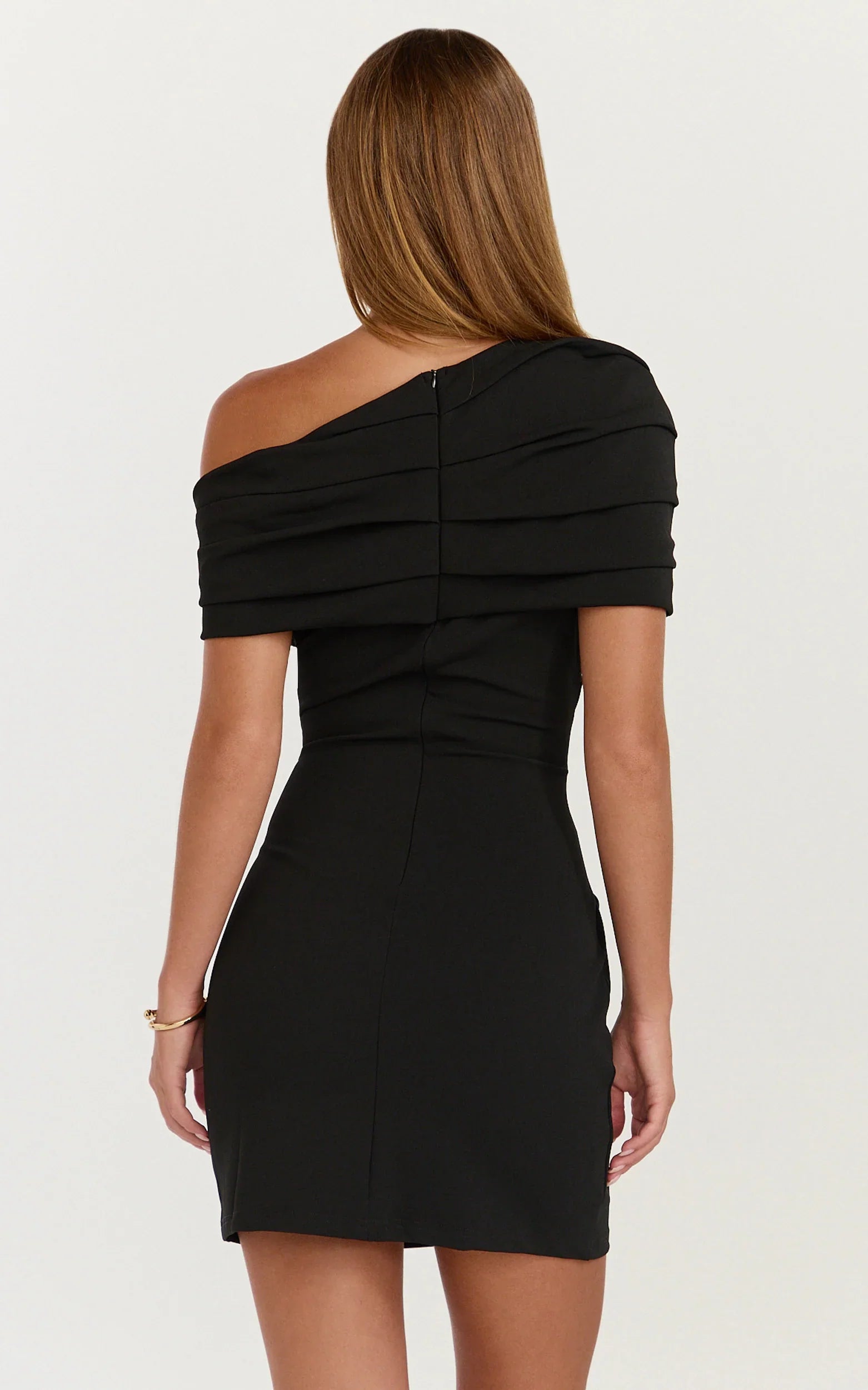 Kairose Mini Dress Asymmetrical Sleeve Dress in Black