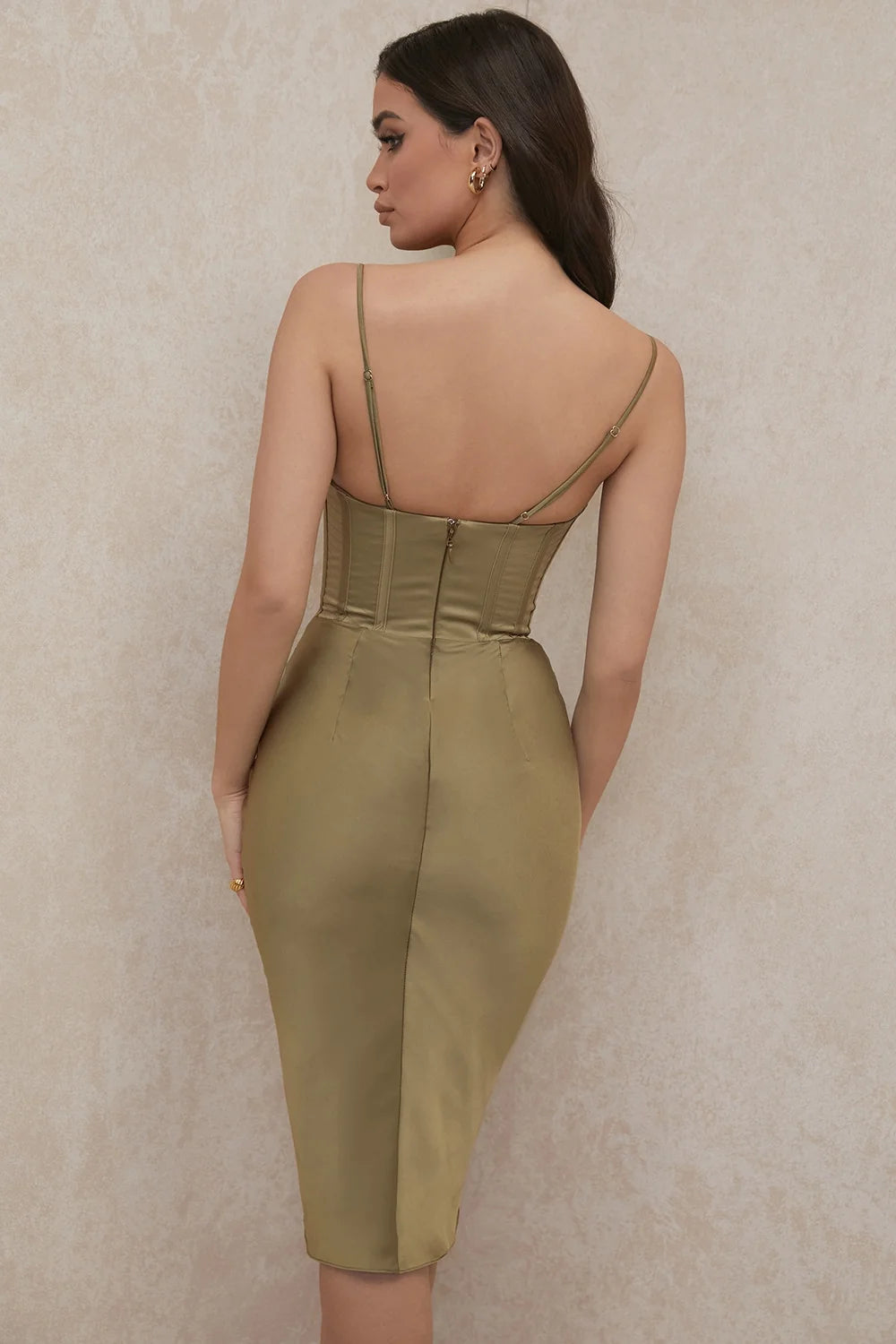 olive corset slip dress