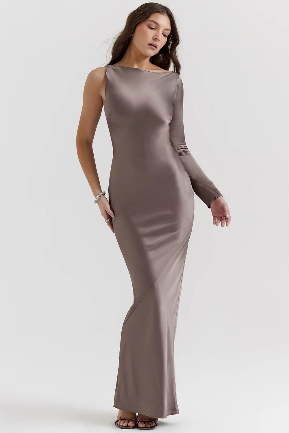 smoke one sleeve maxi dress