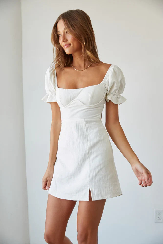 Drew Puff Sleeve Corset Linen Mini Dress