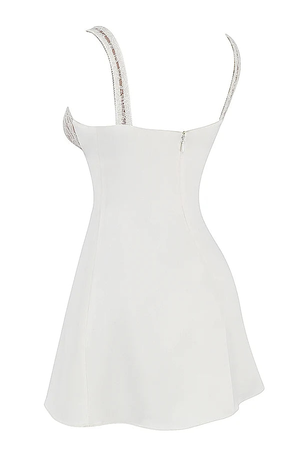 ivory satin and lace mini dress