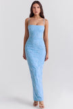 tuscan blue embroidered floral maxi dress