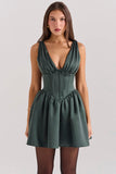 forest green satin mini dress