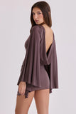 espresso brown slinky draped jersey playsuit