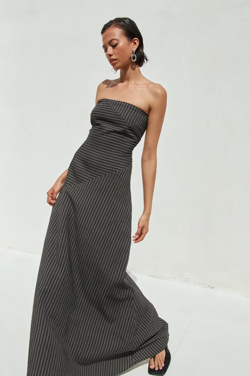 AUREA MAXI DRESS BLACK PINSTRIPE